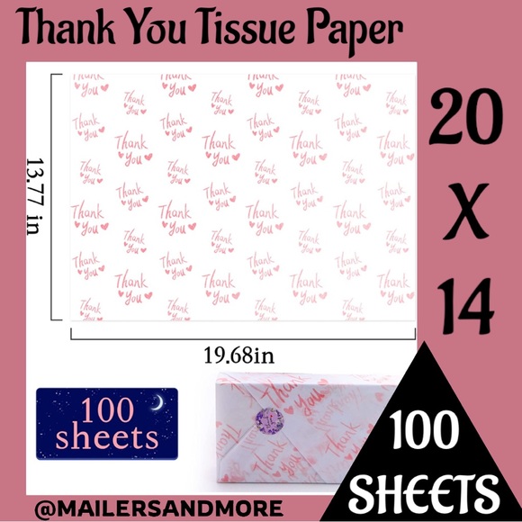 100 Pink Thank You Tissue Paper Sheets, 14x20 PRICE IS FIRM - Picture 3 of 9